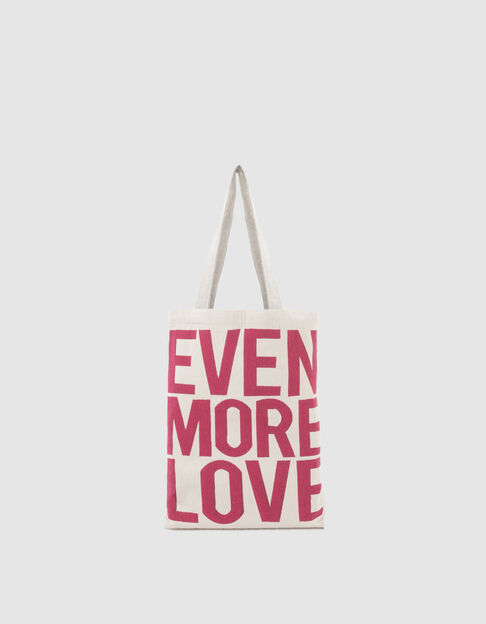 Women’s ecru tote bag with pink jacquard XL lettering