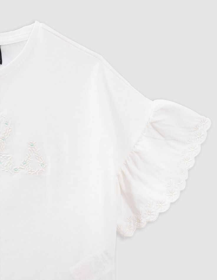 T-shirt écru coton bio brodé IKKS écru fille-3