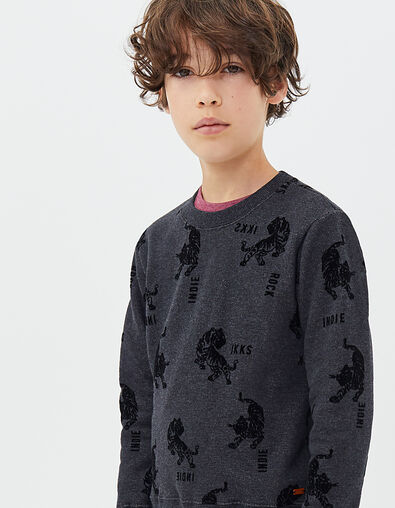Graues Jungensweatshirt mit flockierten Velourstigern  - IKKS