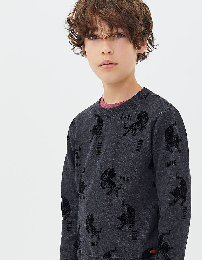 Gechineerd grijze sweater met geflockte tijgers jongens  - IKKS