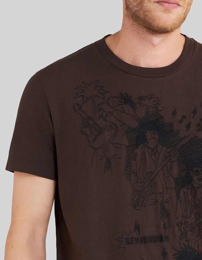 Men’s chocolate T-shirt with reggae men embroidery - IKKS