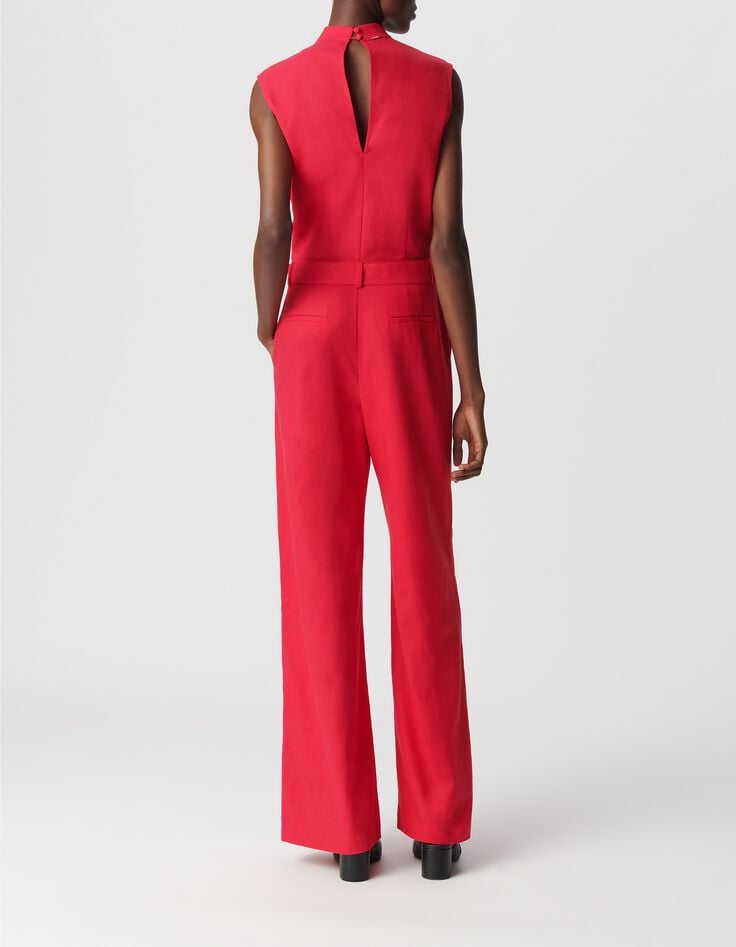 Combinaison rouge cache-coeur ceintur&eacute;e Femme-3