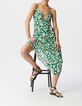 Women's green maxi tropical print long dress-2
