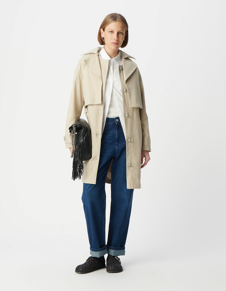 Beiger 2-in-1-Trenchcoat für Damen mit abnehmbarer Jacke-1
