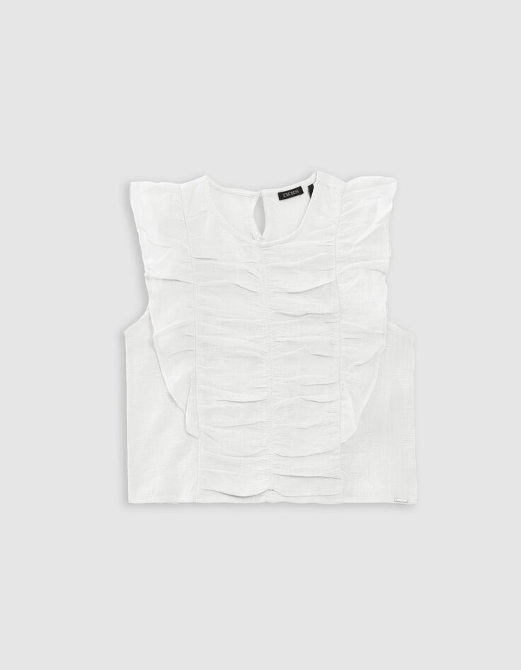 Blouse écrue effet drapé à volants fille-4