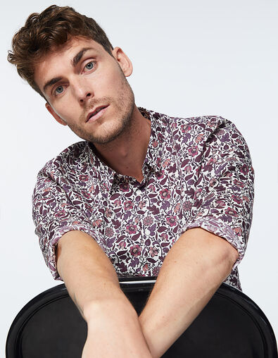 Wijnrood SLIM fit overhemd gebloemde Liberty stof Heren - IKKS