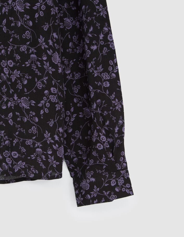 Men’s black LENZING™ ECOVERO™ SLIM shirt with dark purple flower motif-6