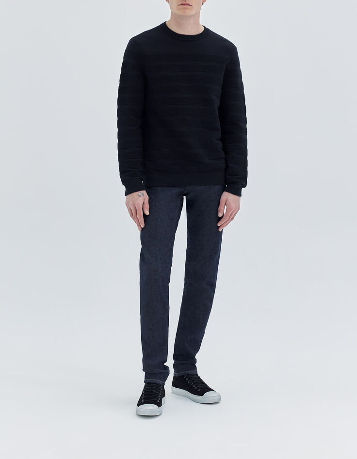 Marineblauwe gebreide sweater met Ottomaanse strepen Heren-7