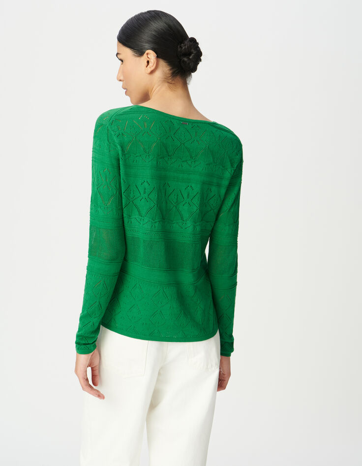 Grüne Strickjacke, Lochstrick zum Binden-3