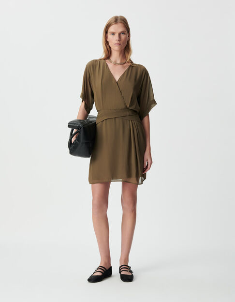 Robe cache-coeur kaki taille drapée Femme - IKKS