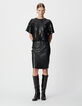 Jupe droite noire cuir longueur genoux Femme-1