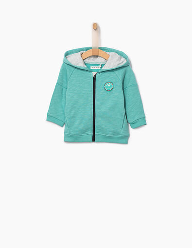 Türkisgrüne Baby-Strickjacke mit Palmen hinten  - IKKS