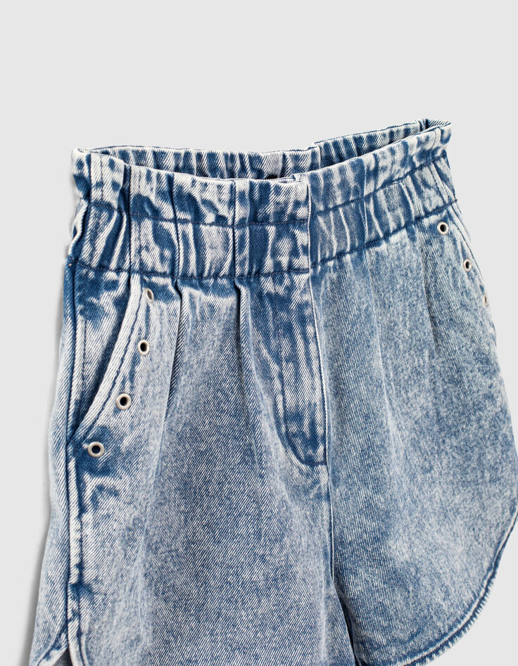 Medium blue jeansshort hoge elastische taille meisjes-2