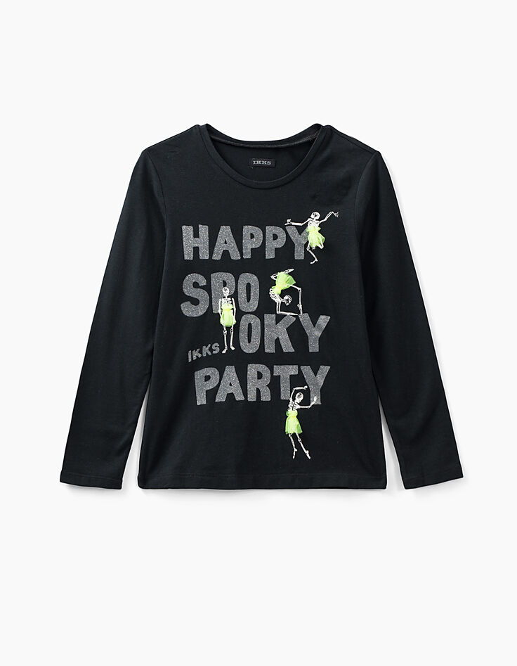 Tee-shirt noir Happy Spooky Party Halloween fille-1
