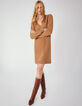 Robe courte camel en maille jeux de points chevrons femme-1