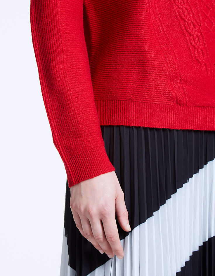 Pull maille tricot rouge apport laine femme-5