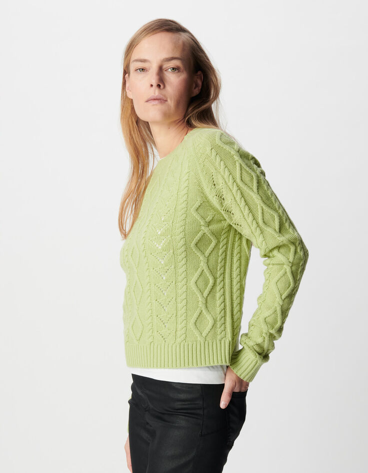 Women&rsquo;s cable knit merino wool sweater with round neck-5