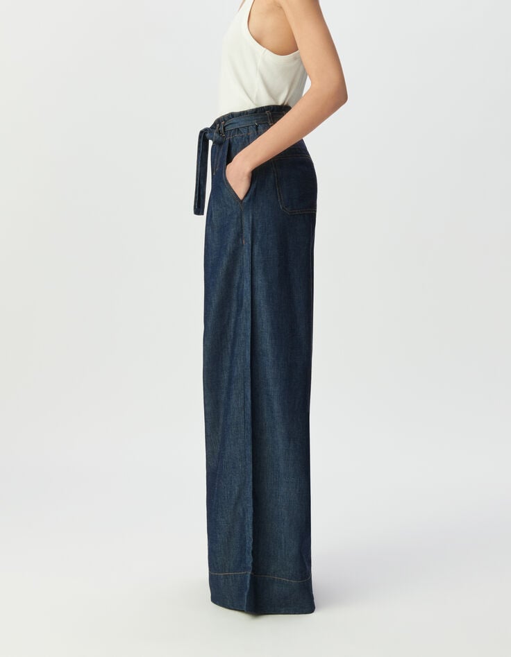 Women’s blue high-waist wide-leg jeans with belt-3 Women’s blue high-waist wide-leg jeans with belt-3