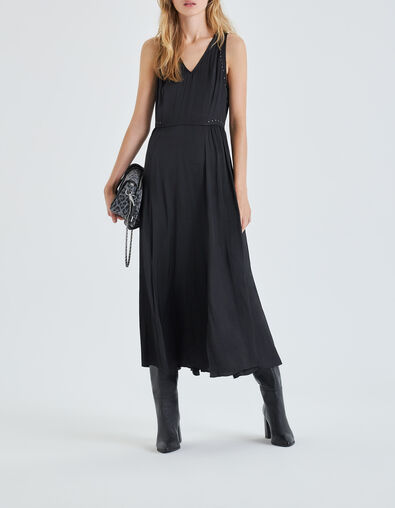 Women’s black long flowing dress with split - IKKS