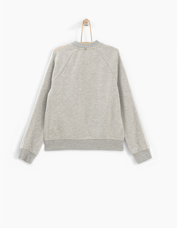 Cárdigan gris con adornos encaje-rejilla niña-3 Cárdigan gris con adornos encaje-rejilla niña-3