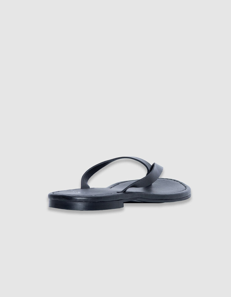 Women's flat black leather flip-flops-3