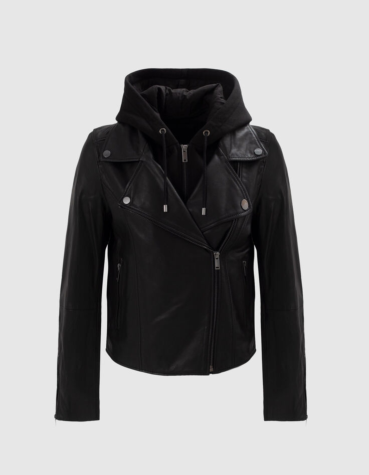 Zwart leren jasje bikerstijl studs op rug Dames-6