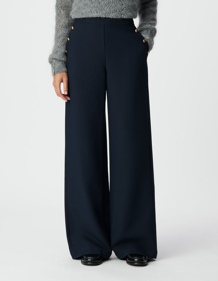 Pantalon droit marine flanelle Femme-2