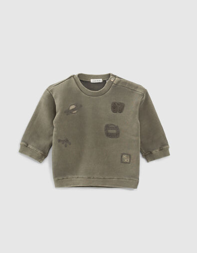 Khaki Sweatshirt mit Army-Stickereien für Babyjungen  - IKKS