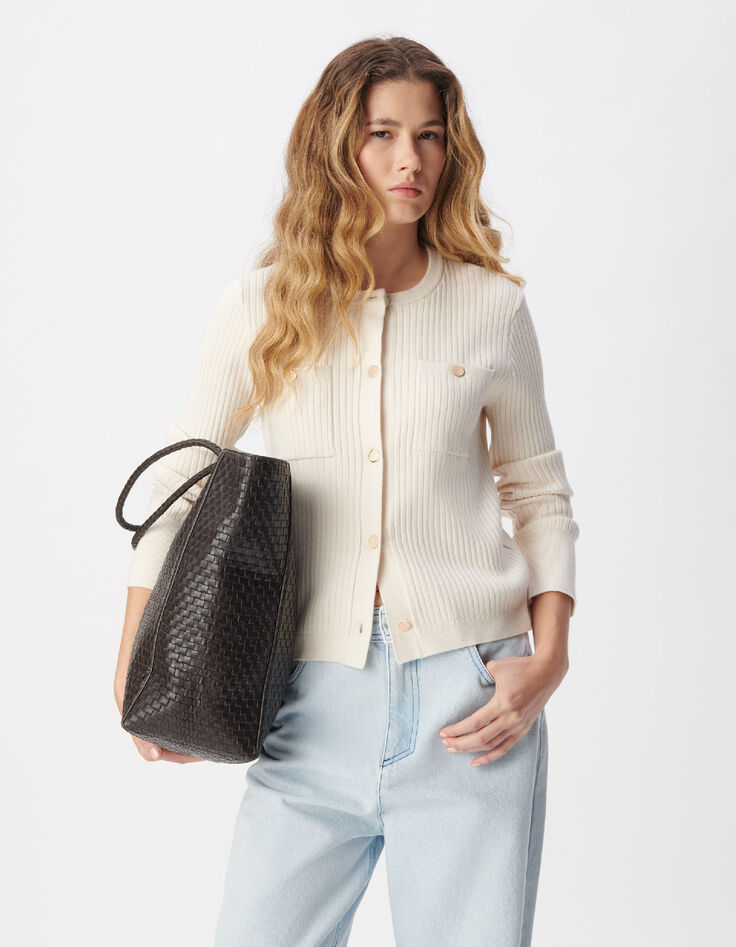 Sac cabas marron cuir tress&eacute; Femme -6