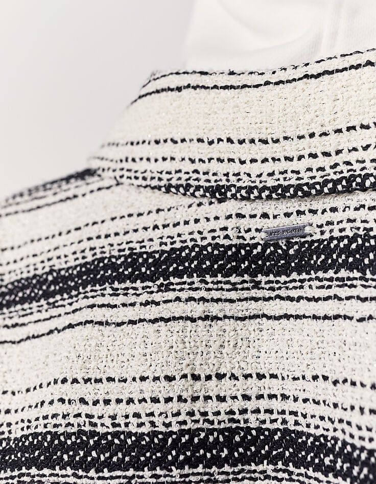 Chemise loose à rayures en tweed noir et blanc femme-5