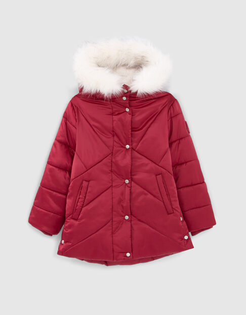 Girls’ burgundy fur-lined quilted hooded padded jacket - IKKS