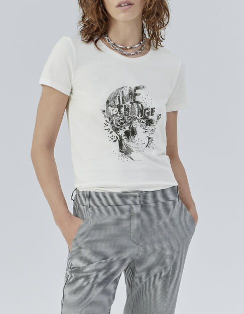 Tee-shirt en coton bio blanc visuel tête de mort femme