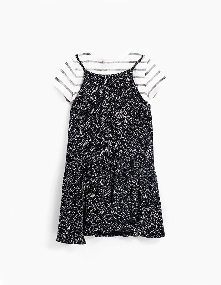Girls' black 2-in-1 star print dress with striped T-shirt - IKKS