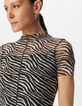 Black zebra motif mesh T-shirt-4