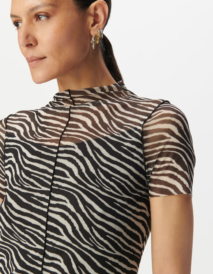 Black zebra motif mesh T-shirt-4 Black zebra motif mesh T-shirt-4