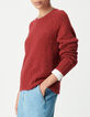 Jersey rojo de punto con cuello redondo para mujer-5