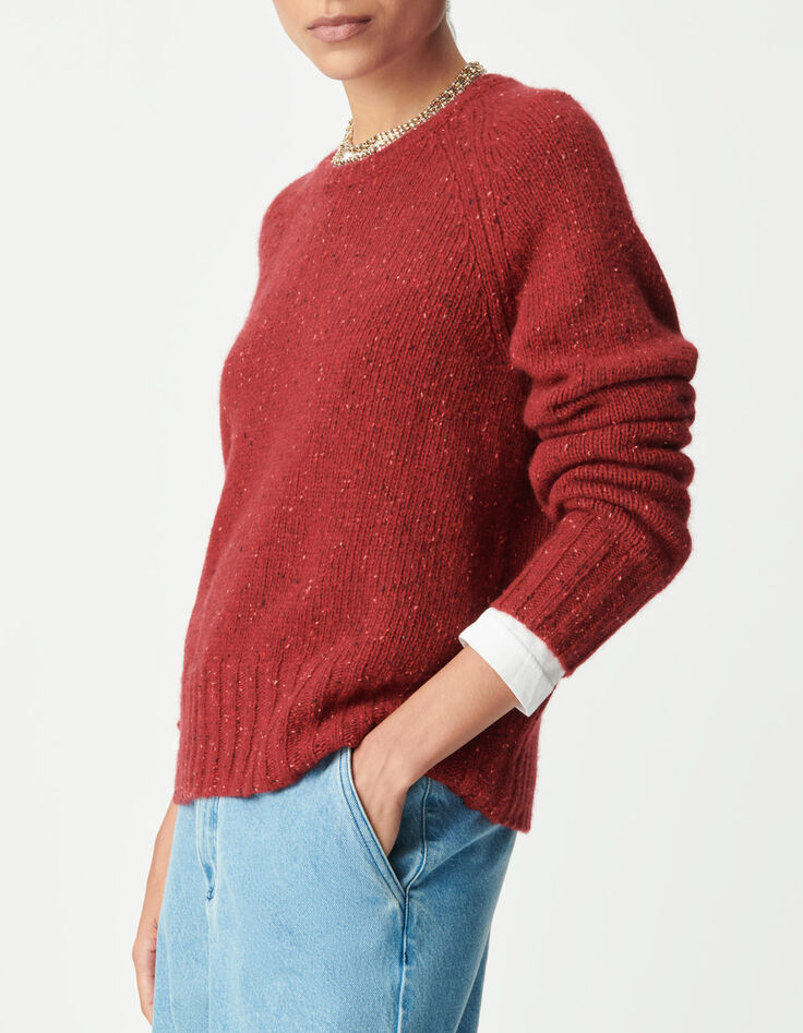 Jersey rojo de punto con cuello redondo para mujer-5