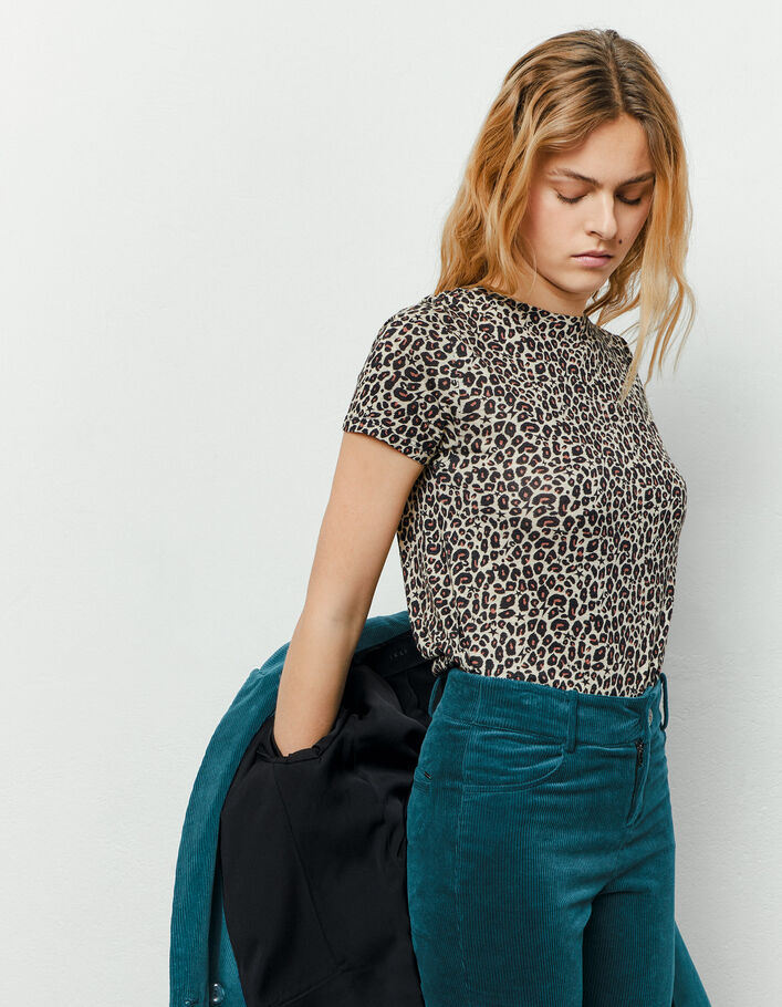Camiseta leopardo viscosa y lino mujer - IKKS
