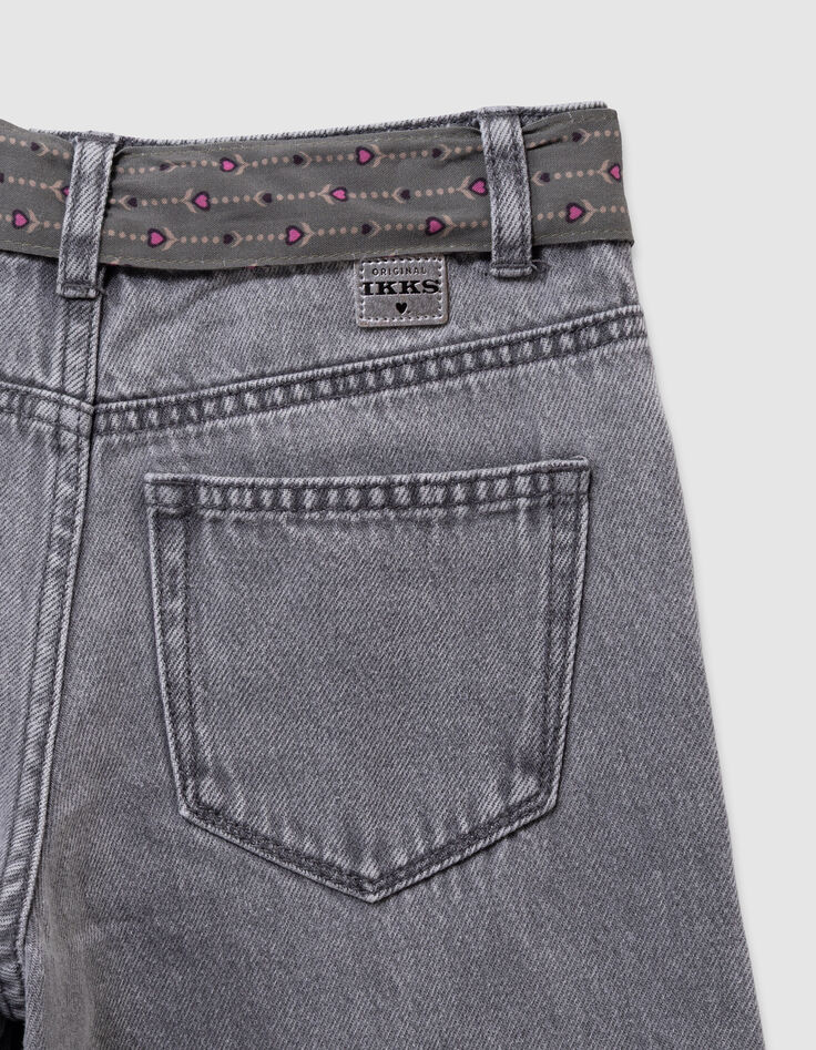 Wide grey jeans with removable printed belt for girl-6