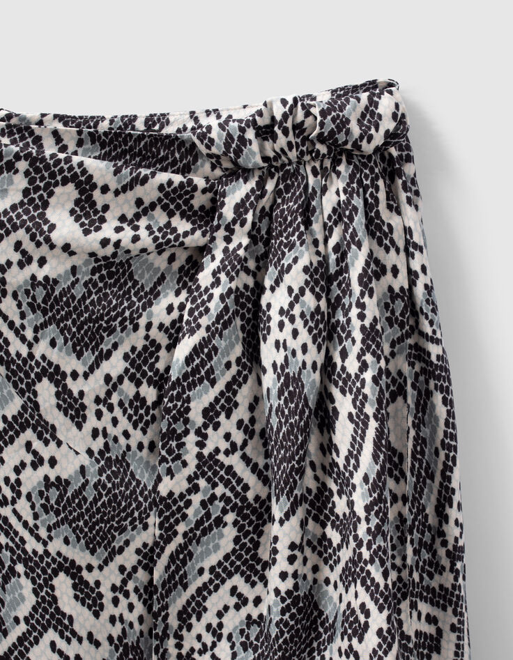 Jupe blanc cassé satinée imprimé python graphique Femme-7 Jupe blanc cassé satinée imprimé python graphique Femme-7