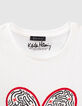 Tee-shirt blanc cass&eacute; KEITH HARING x IKKS &agrave; c&oelig;ur fille-4