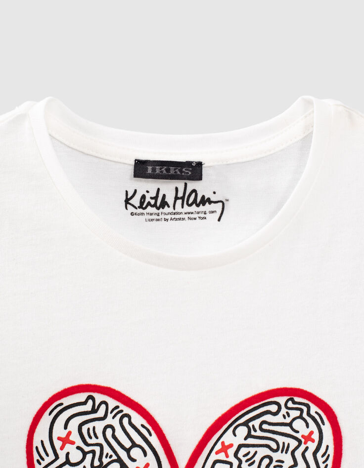 Tee-shirt blanc cass&eacute; KEITH HARING x IKKS &agrave; c&oelig;ur fille-4