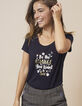 Zwart T-shirt tekst, bloemen en gouden glitters I.Code-1
