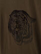 Men’s khaki velvet flocking tiger head T-shirt-2