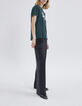 Camiseta verde pato mensaje tachuelas mujer-5