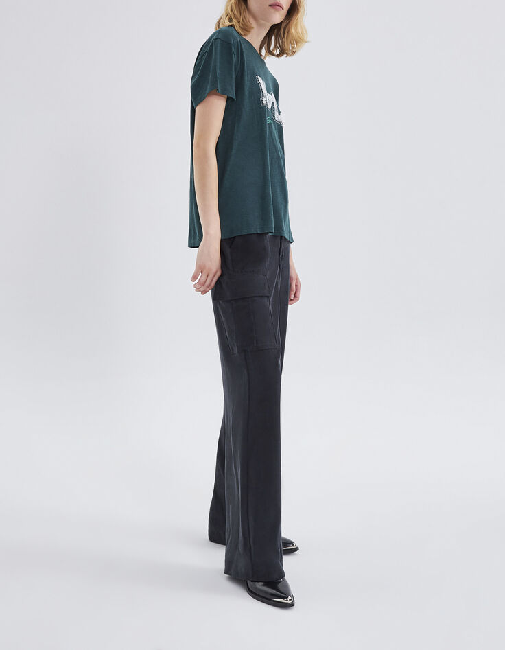 Camiseta verde pato mensaje tachuelas mujer-5