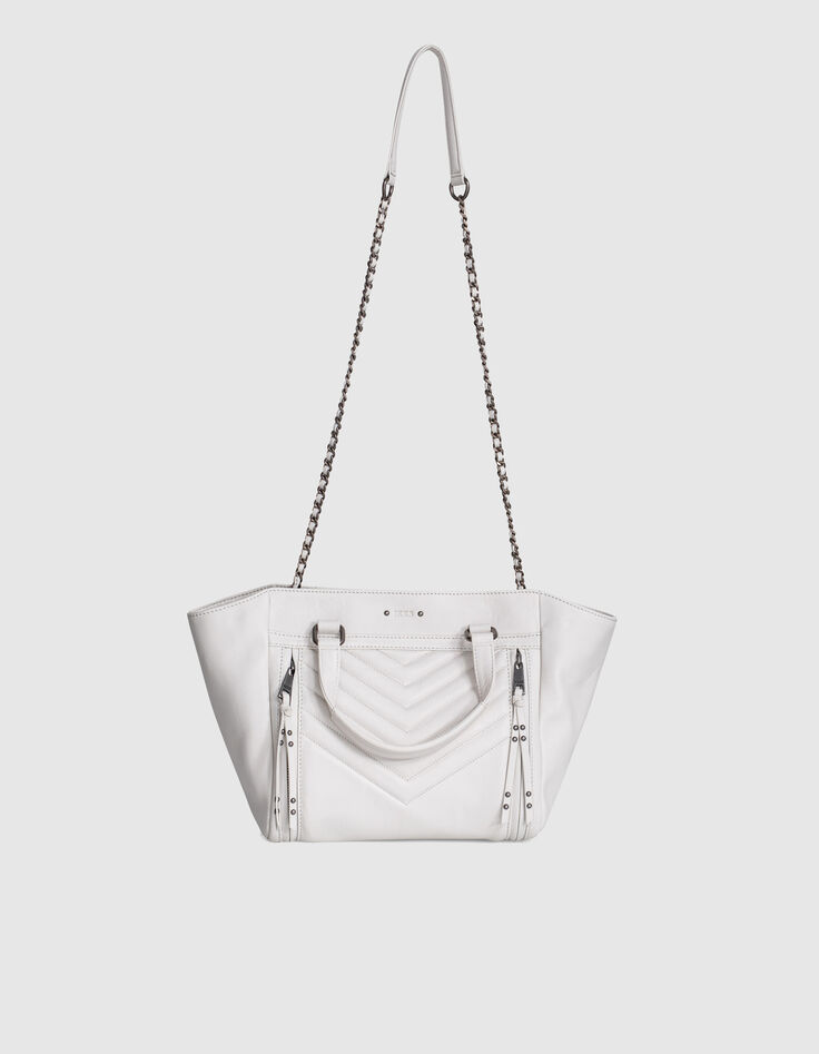 Sac cabas cuir LE 1440 MEDIUM BLANC matelassage chevrons femme-1