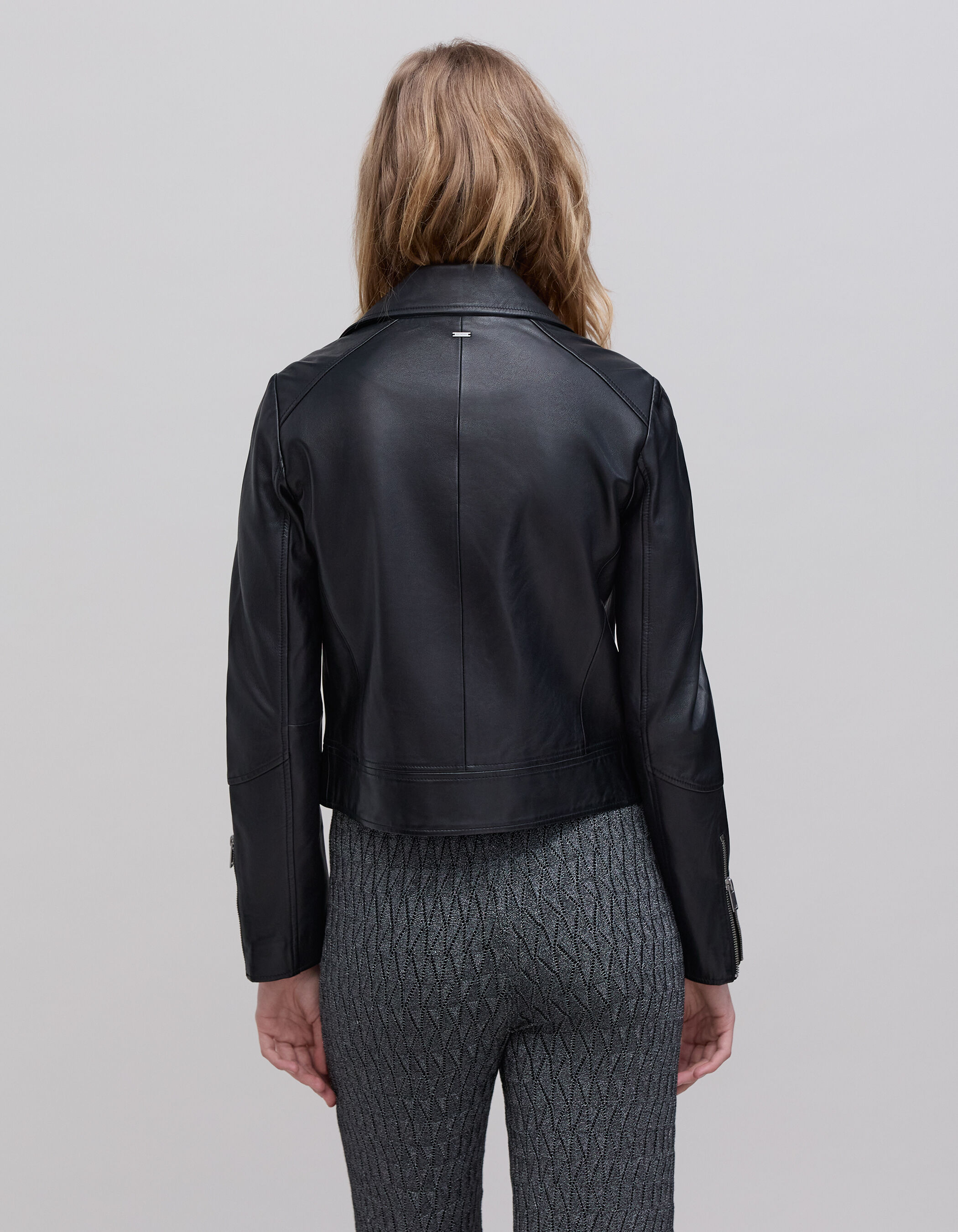 Blouson noir cuir d agneau femme IKKS