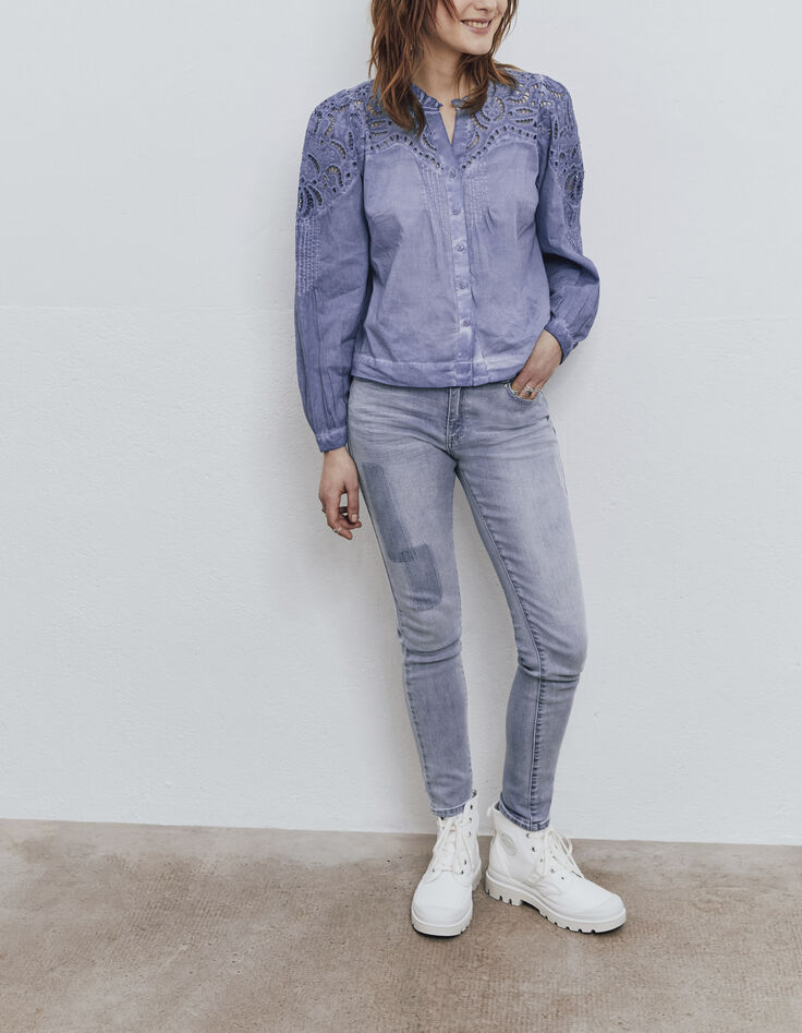 Women’s blue acid-washed blouse with embroidery-7
