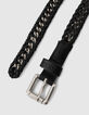 Ceinture fine en cuir noir et chaîne tressés Femme-4